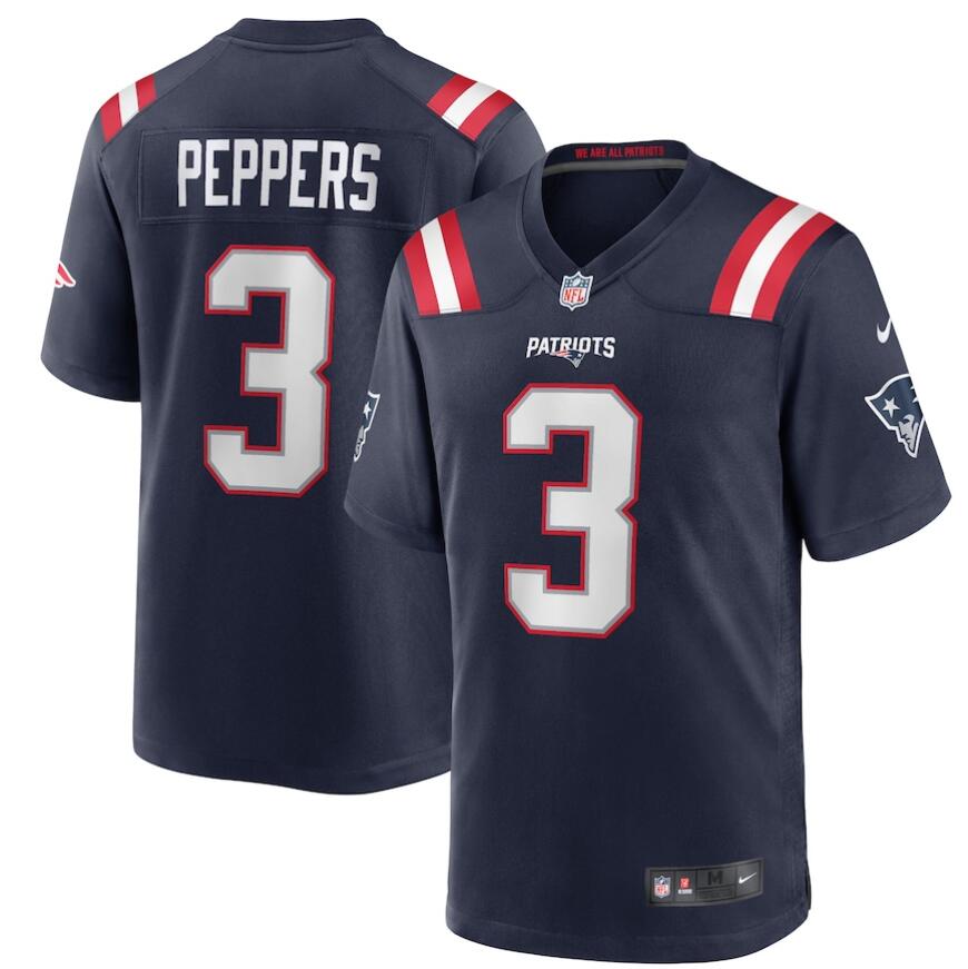 Men  New England Patriots Nike #3 Jabrill Peppers Navy Game Jersey->new england patriots->NFL Jersey